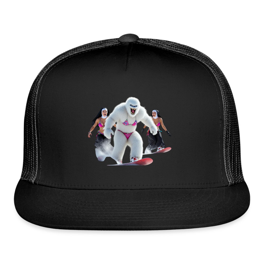 Abominable & Nuns Snowboarders Trucker Hat - black/black