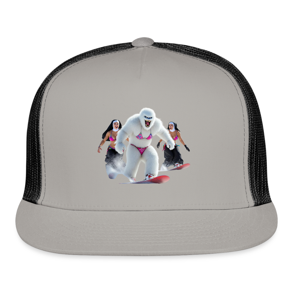 Abominable & Nuns Snowboarders Trucker Hat - gray/black