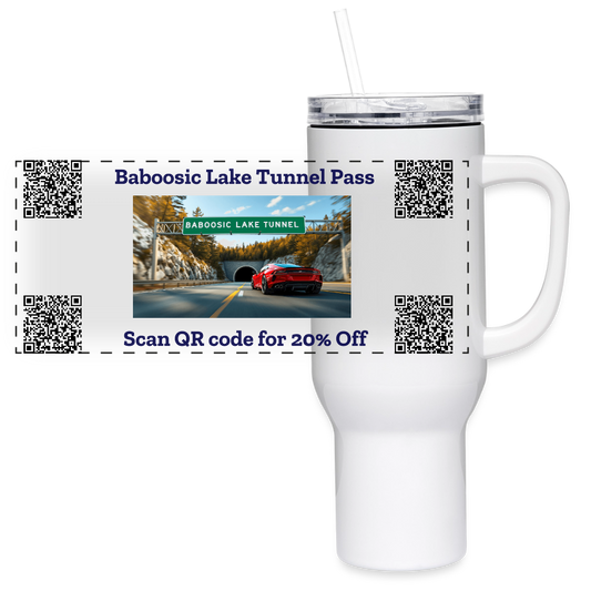 BABOOSIC LAKE TUNNEL PASS 40 oz Stainless Steel Travel Tumbler - white
