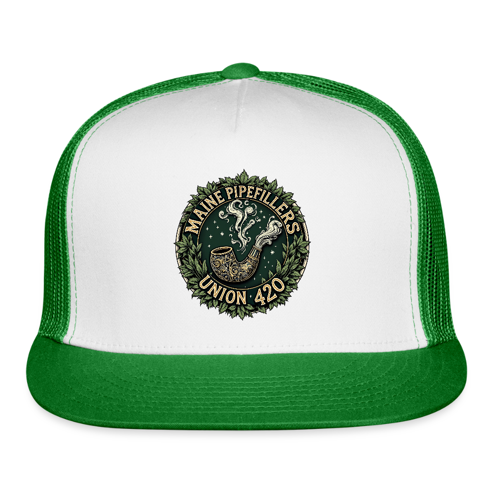 MAINE PIPEFITTERS UNION 420 Camo Snapback Trucker Cap - white/kelly green
