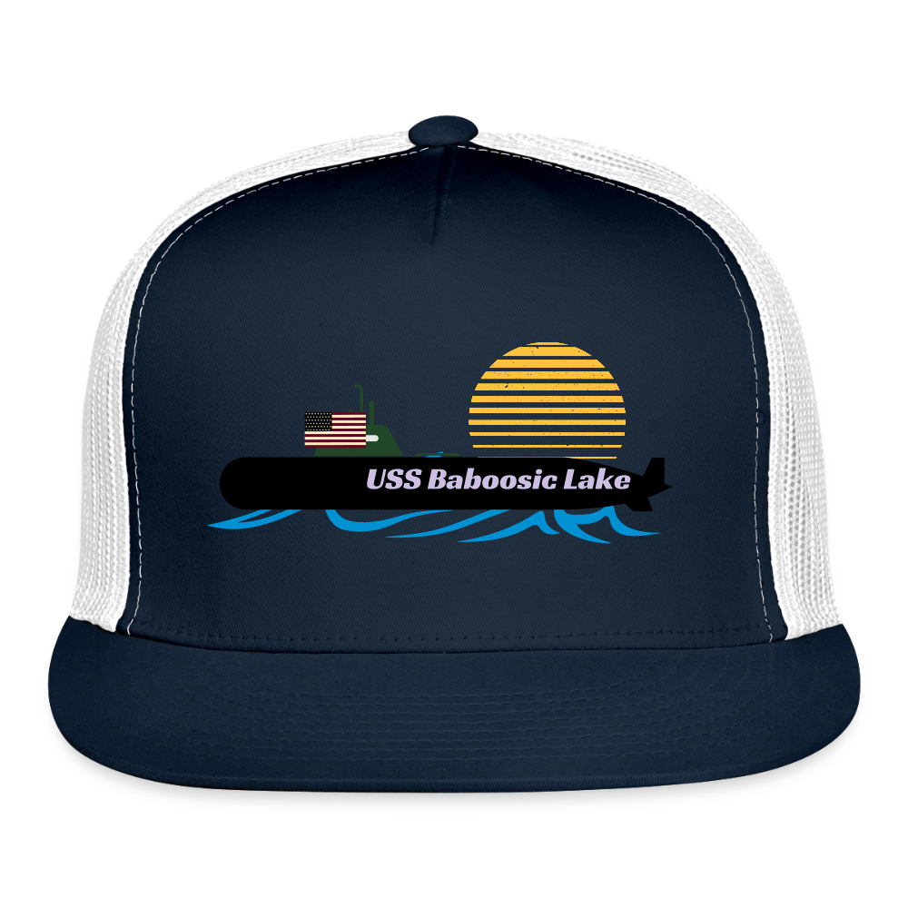 USS BABOOSIC LAKE Camo Trucker Cap - navy/white