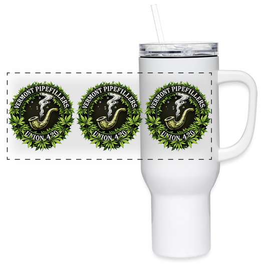THE ORIGINAL VERMONT PIPEFILLERS UNION LOCAL 420 40 oz Stainless Steel Travel Tumbler - white