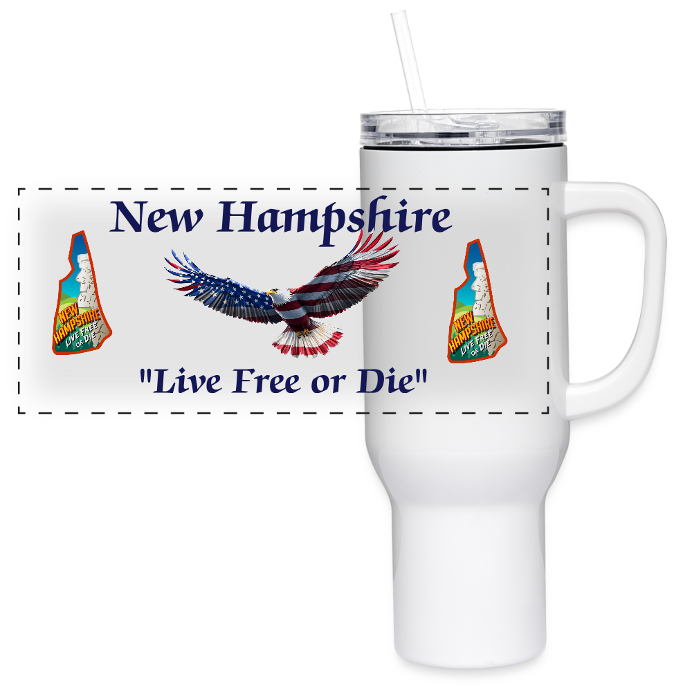 NH Live Free or Die Flying Eagle 40 oz Stainless Steele Travel Tumbler - white