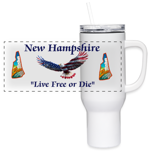 NH Live Free or Die Flying Eagle 40 oz Stainless Steele Travel Tumbler - white