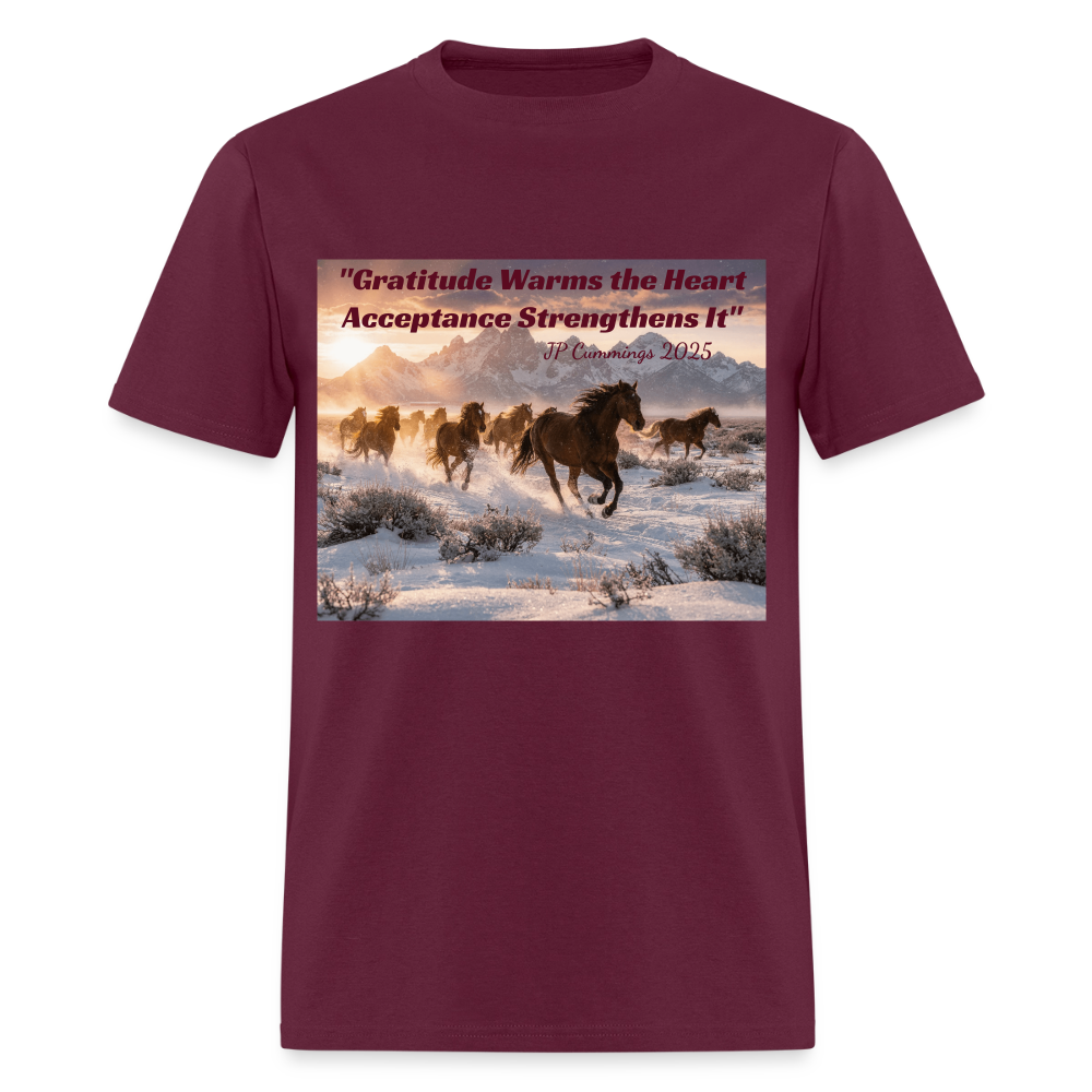 "GRATITUDE WARMS the HEART ACCEPTANCESTRENGHTENS It" JP Cummings 2025 - burgundy