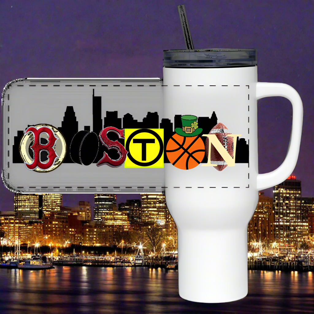BOSTON W/ SKYLINE 40 oz STAINLESS STEEL Travel Tumbler - white