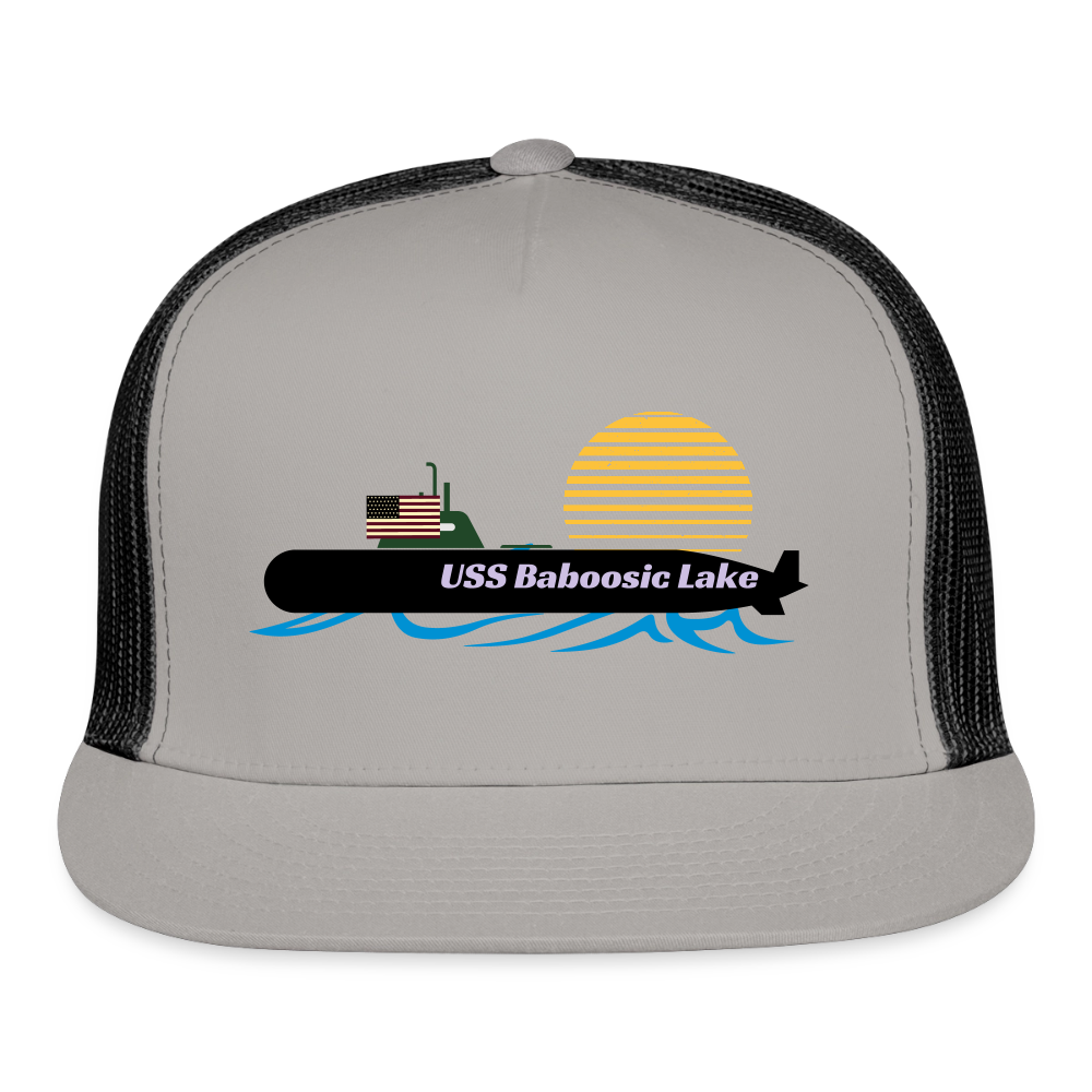 USS BABOOSIC LAKE Camo Trucker Cap - gray/black