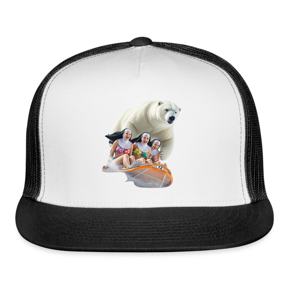 SKIBBIDI RIZZ SNOWBOARDIND NUN'S Trucker Hat - white/black