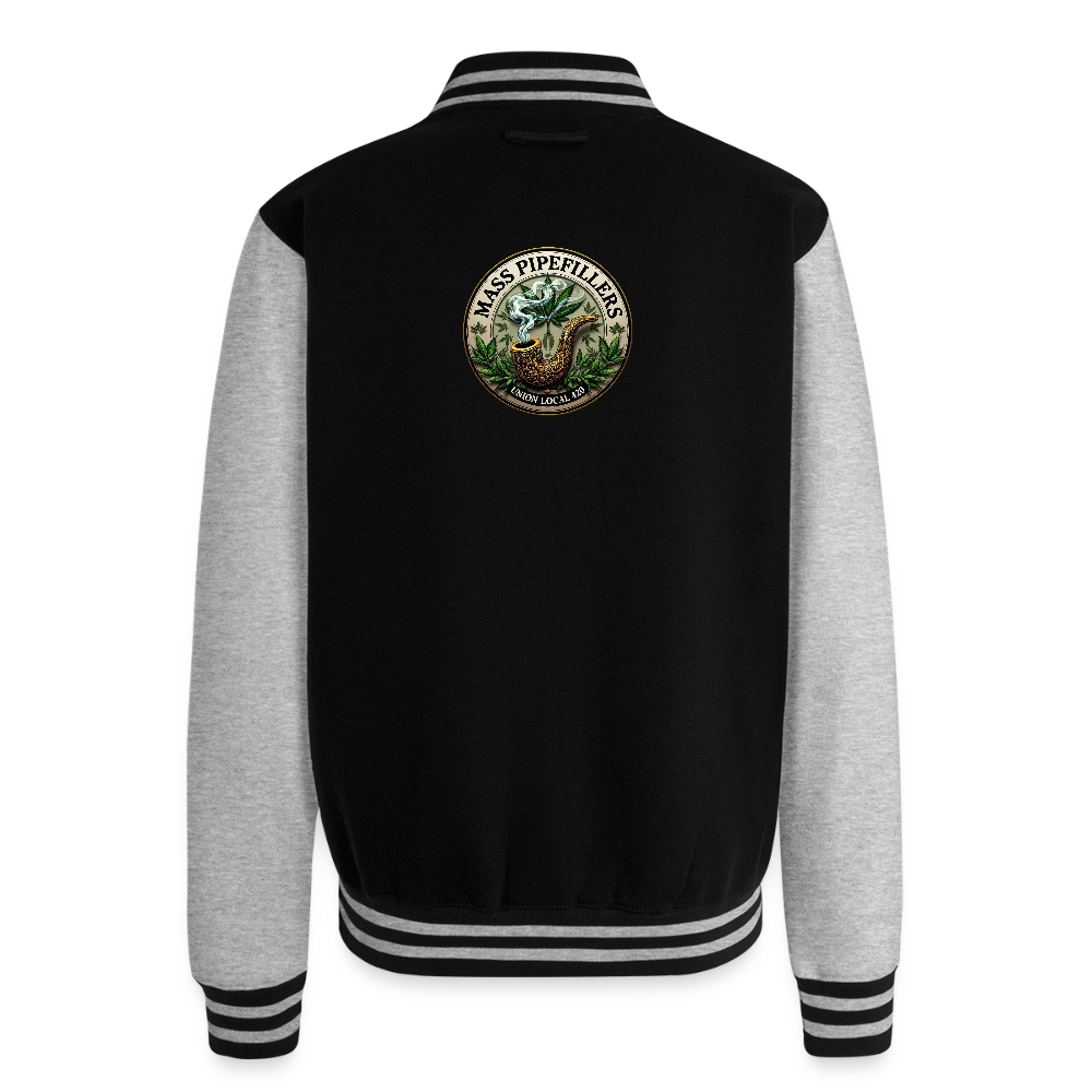 THE ORIGINAL MASS PIPEFILLERS UNION LOCAL 420 Just Hoods Heavyweight Letterman Jacket - black/heather grey