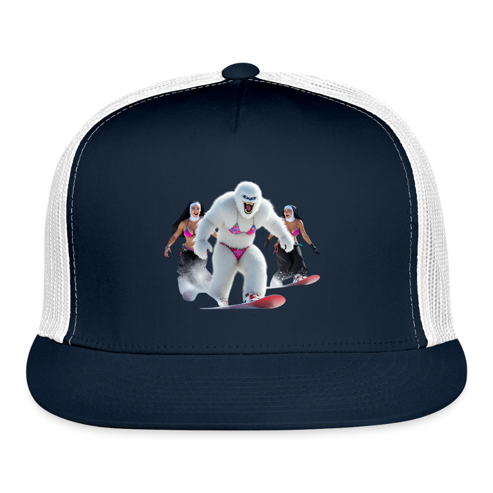 Abominable & Nuns Snowboarders Trucker Hat - navy/white