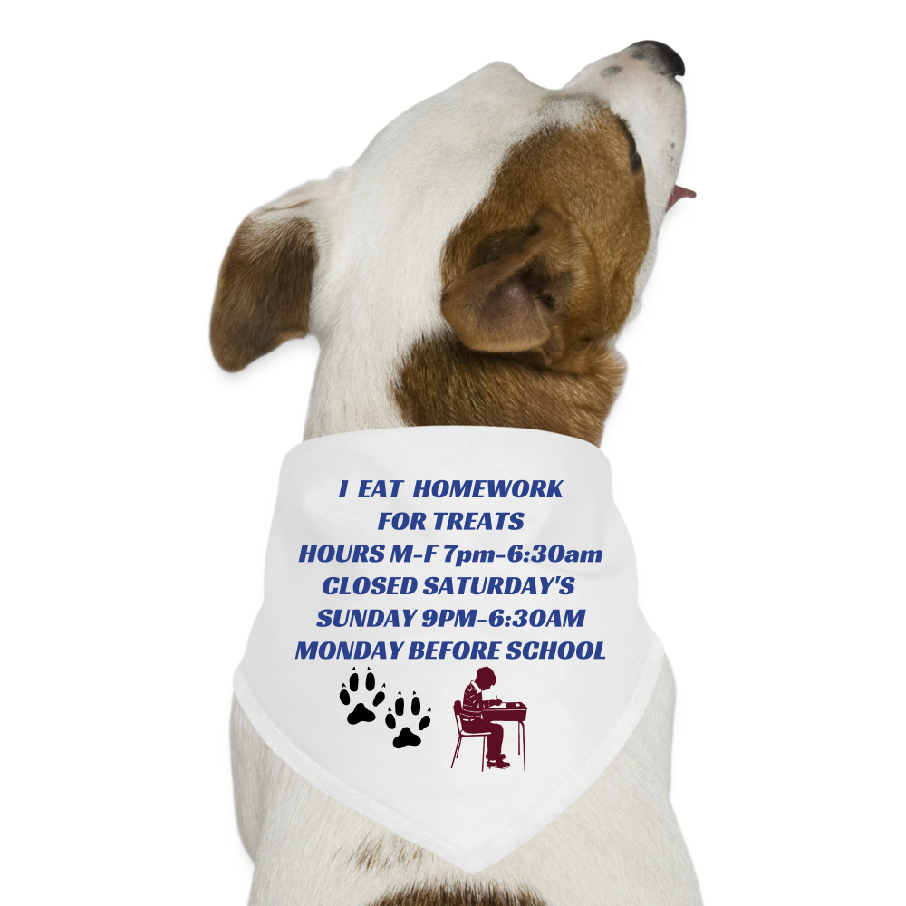 I EAT HOMEWORK FOR TREATS Dog Bandana - white