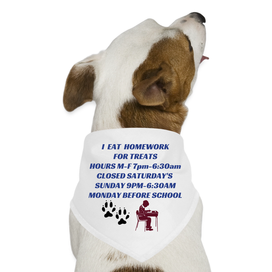 I EAT HOMEWORK FOR TREATS Dog Bandana - white