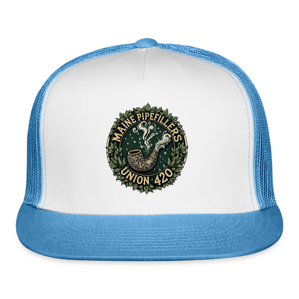 MAINE PIPEFITTERS UNION 420 Camo Snapback Trucker Cap - white/blue