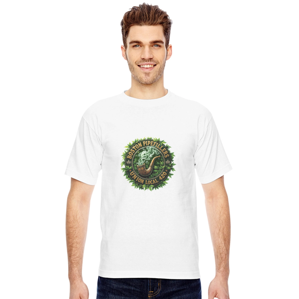 THE ORIGINAL BOSTON PIPEFILLERS UNION 420 Bayside Unisex Heavyweight USA Made T-Shirt - white
