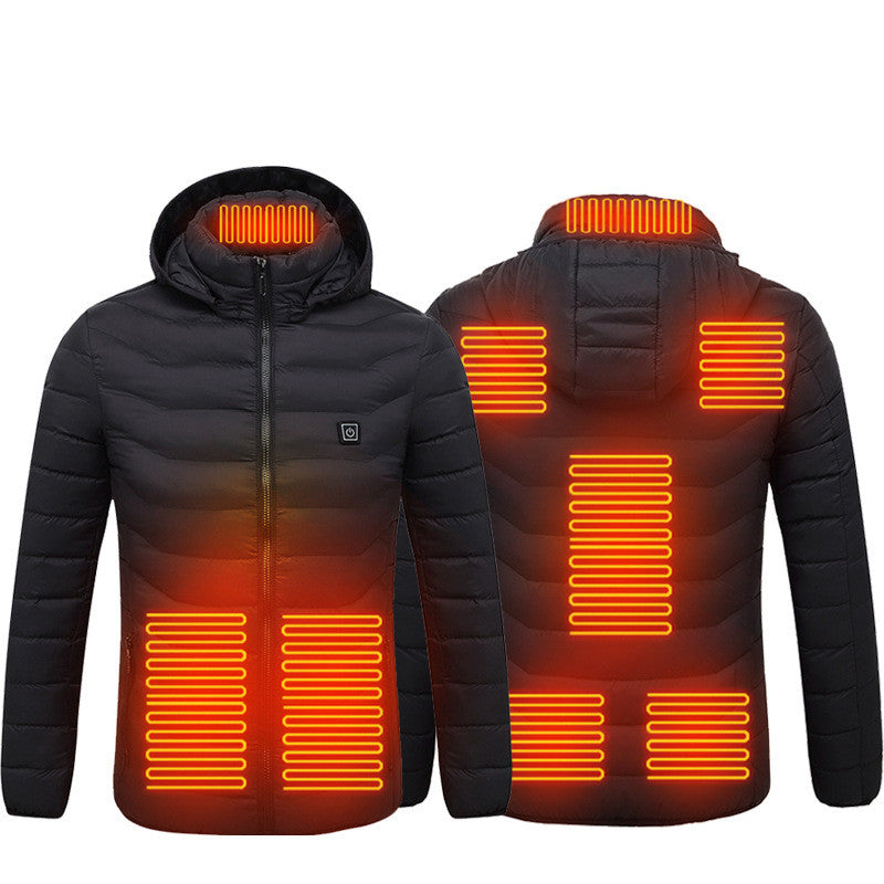 Men Heated Puffer Jacket USB Heated Coat Insulated Hood and Windbreaker