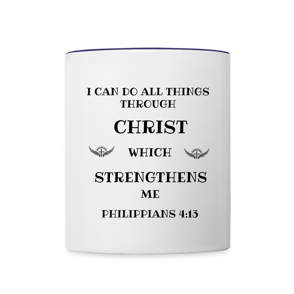 SIE CAPS PHILIPPIANS 4:13 Contrast Coffee Mug - white/cobalt blue