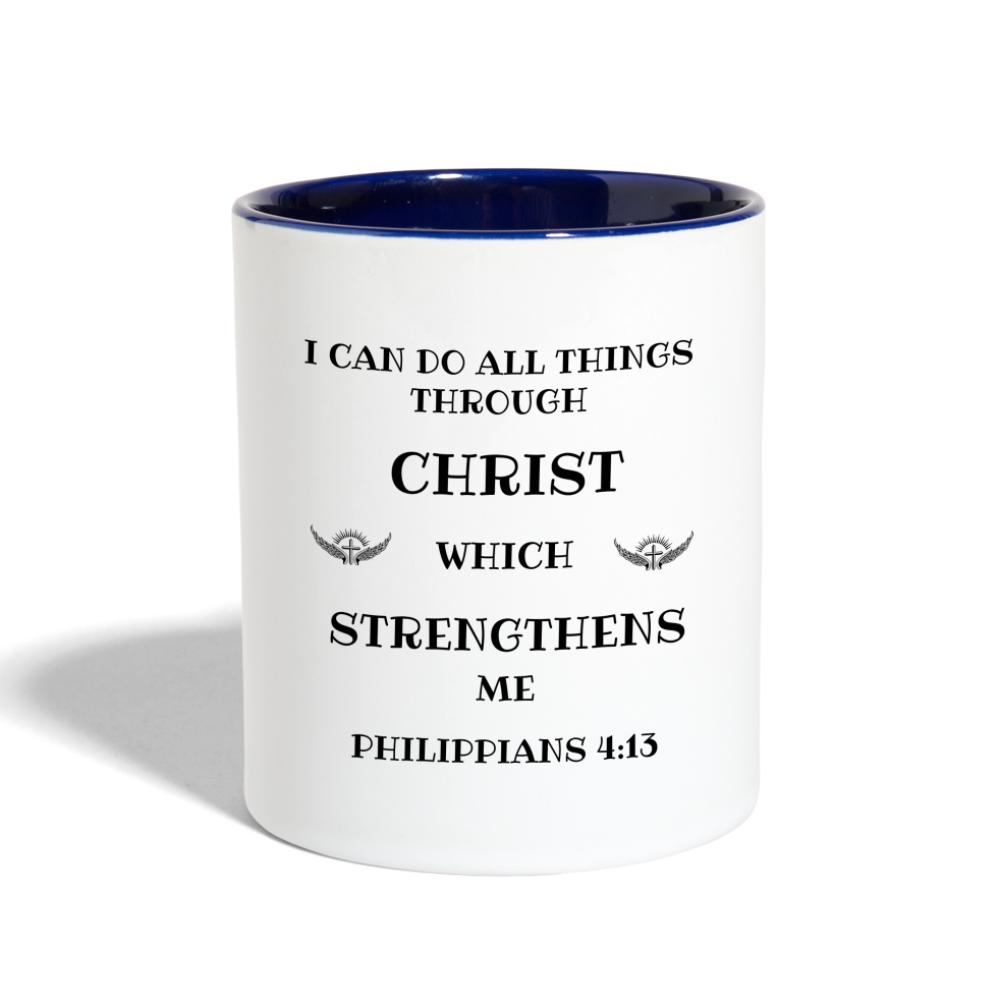 SIE CAPS PHILIPPIANS 4:13 Contrast Coffee Mug - white/cobalt blue