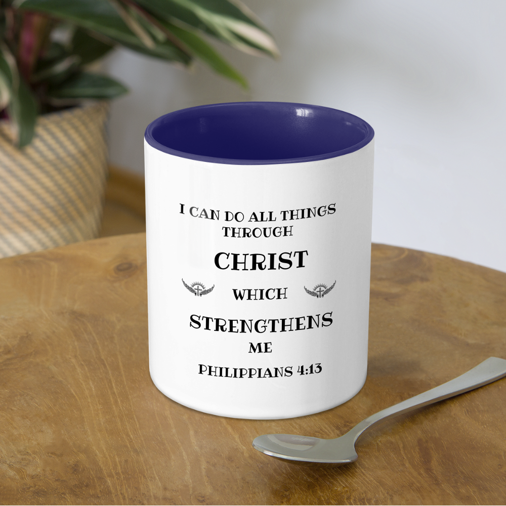 SIE CAPS PHILIPPIANS 4:13 Contrast Coffee Mug - white/cobalt blue