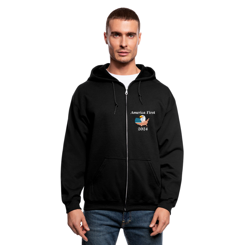 SIE CAPS "America First Eagle Flag" Unisex Full Zip Hoodie - black