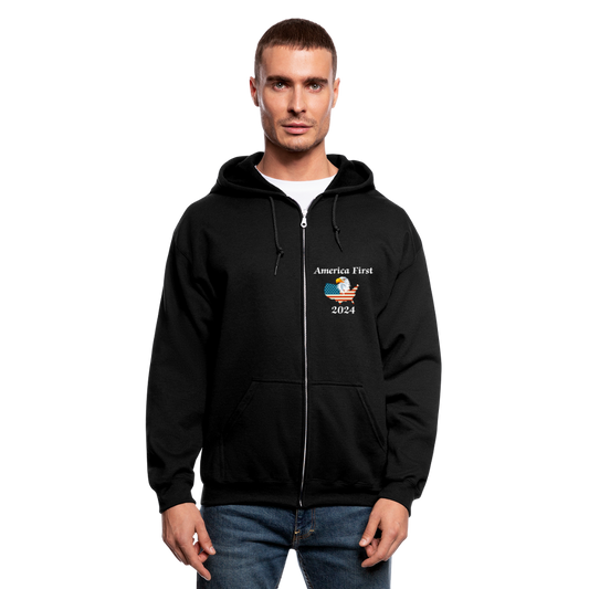SIE CAPS "America First Eagle Flag" Unisex Full Zip Hoodie - black