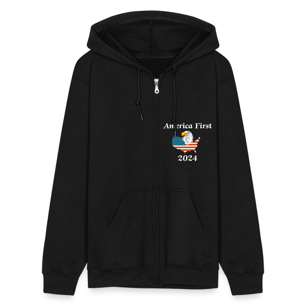 SIE CAPS "America First Eagle Flag" Unisex Full Zip Hoodie - black