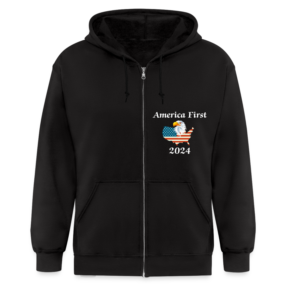 SIE CAPS "America First Eagle Flag" Unisex Full Zip Hoodie - black