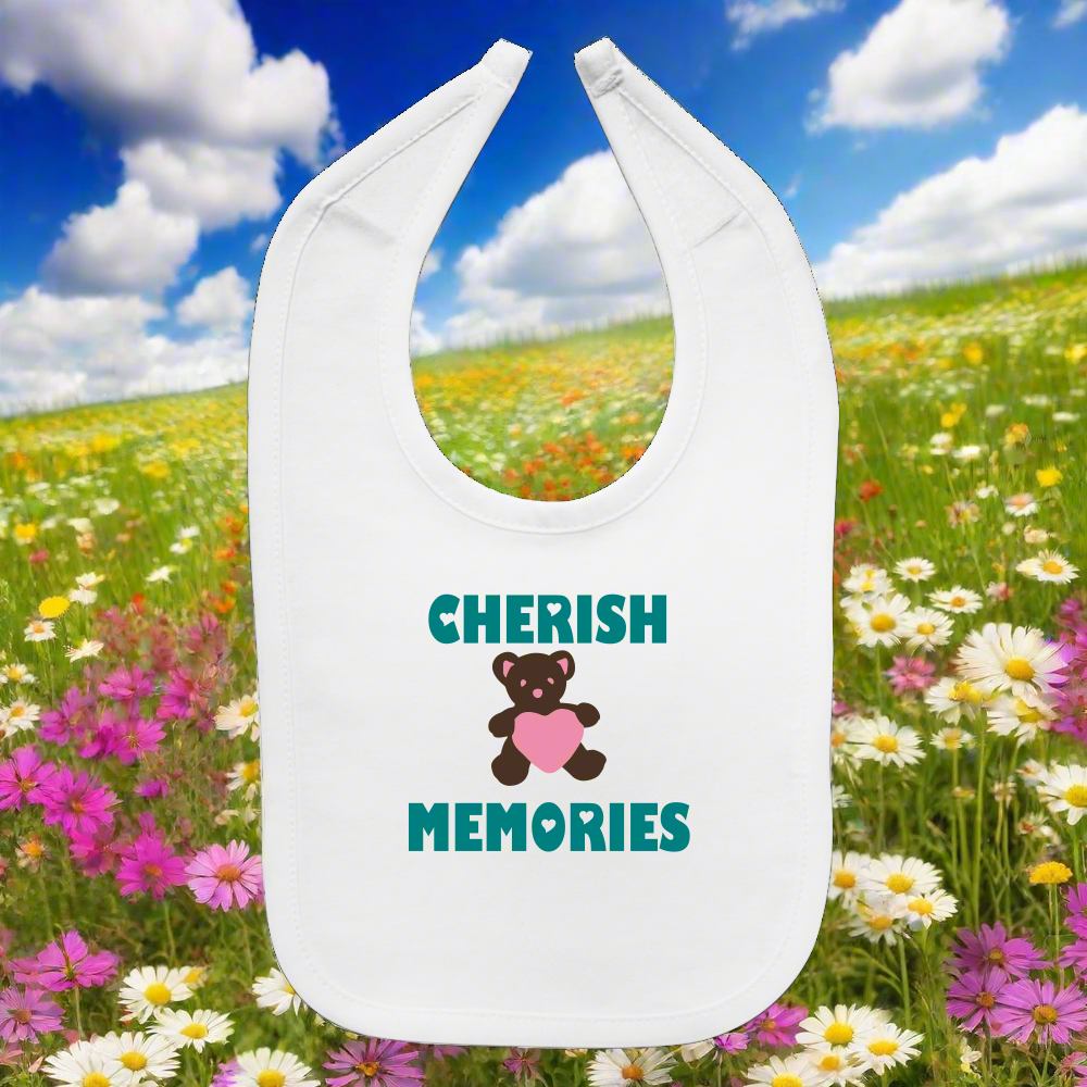 SIE CAPS "CHERISH MEMORIES BEAR" Baby Bib - white