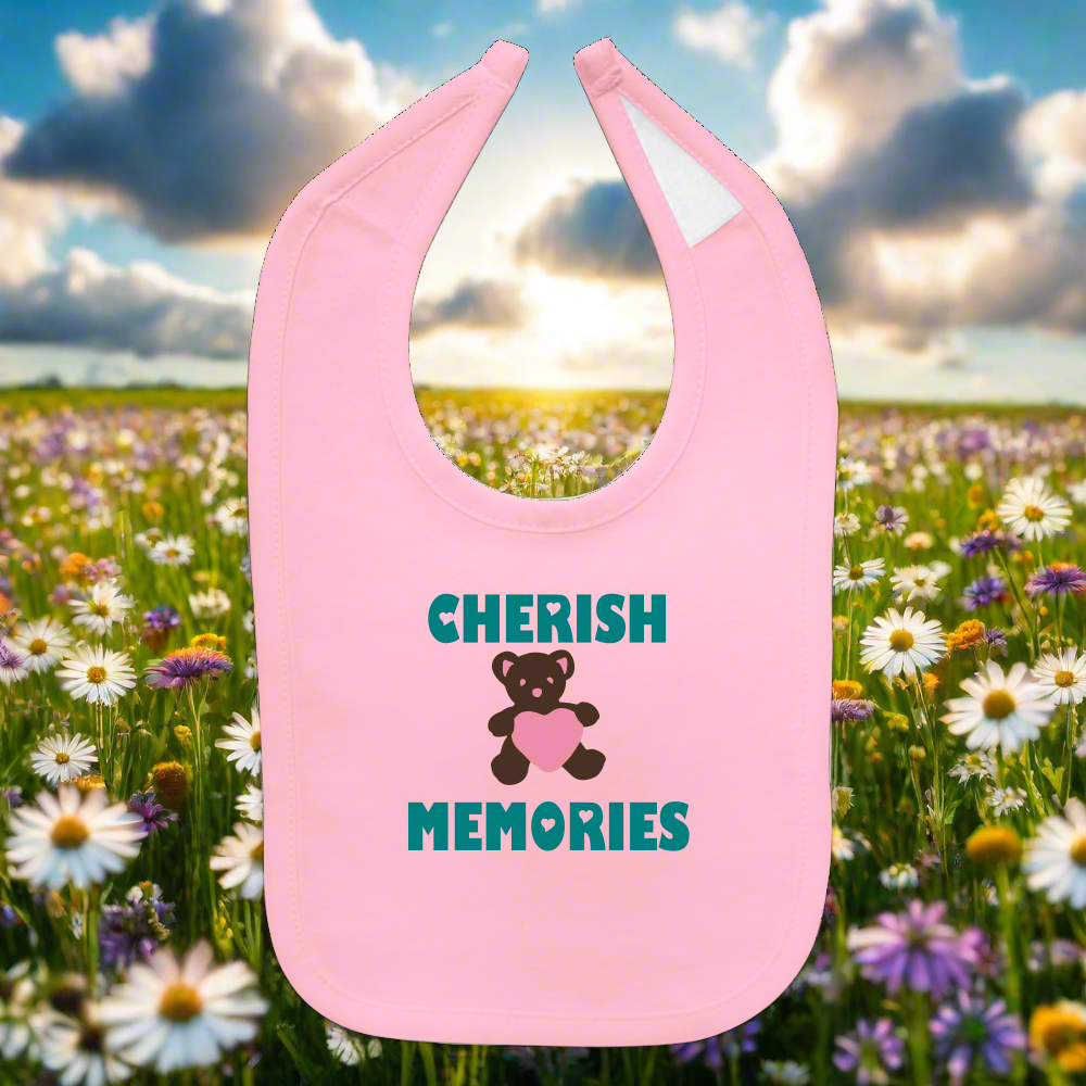 SIE CAPS "CHERISH MEMORIES BEAR" Baby Bib - light pink