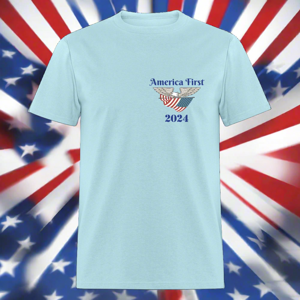 SIE CAPS "AMERICA FIRST 2024" Fruit of the Loom T-Shirt - powder blue