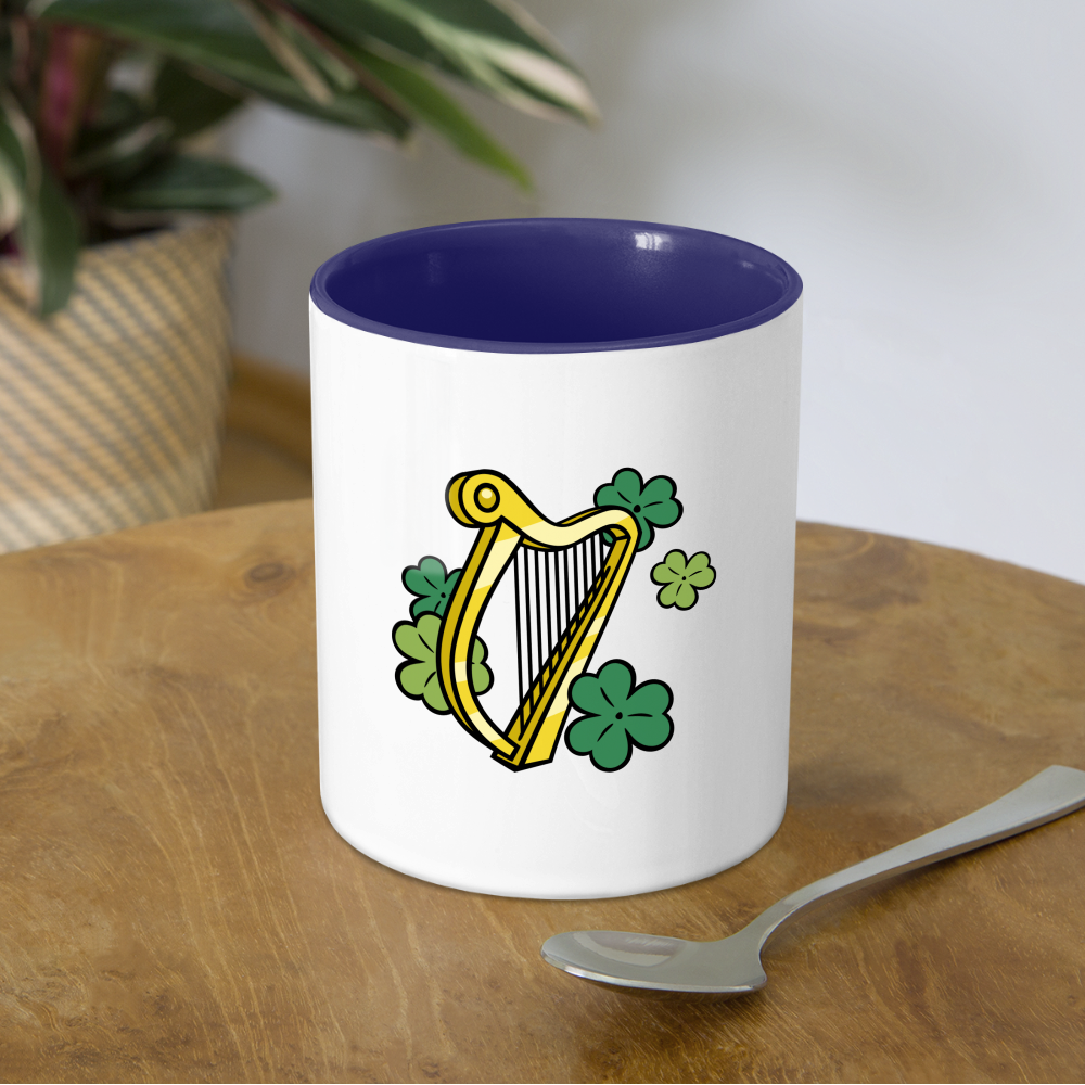 SIE CAPS "IRISH HARP and SHAMROCKS" Contrast Coffee Mug - white/cobalt blue