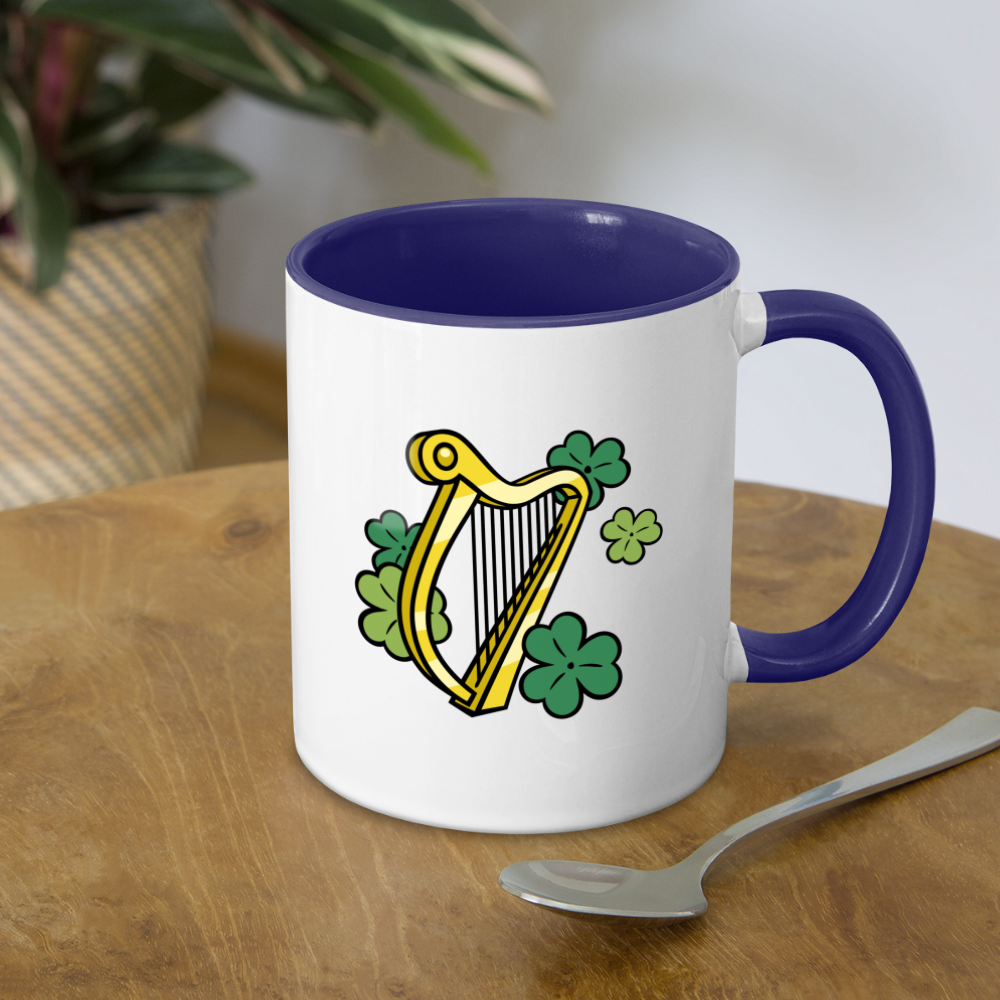 SIE CAPS "IRISH HARP and SHAMROCKS" Contrast Coffee Mug - white/cobalt blue