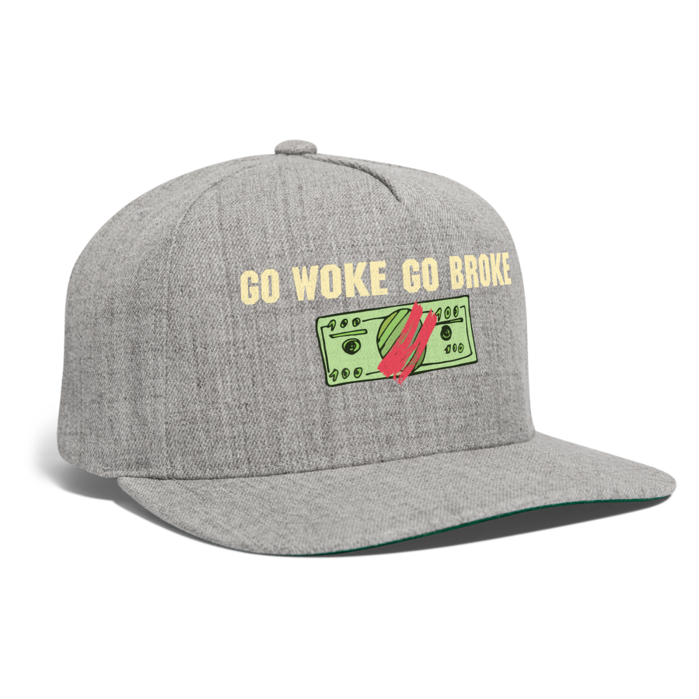 SIE CAPS "GO WOKE GO BROKE" Original Snapback Baseball Cap - heather gray