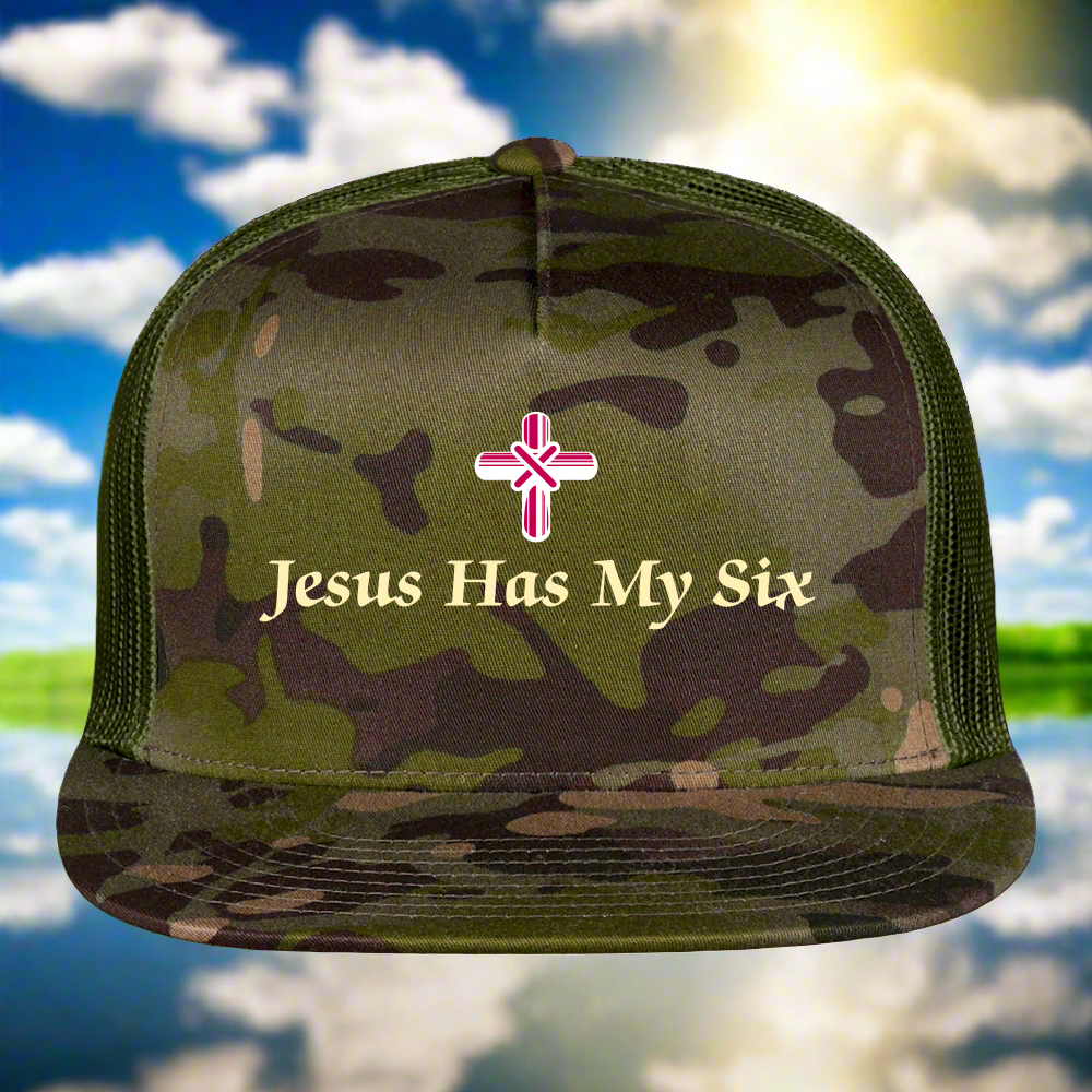 JESUS HAS MY SIX Camo Trucker CapTrucker Cap - MultiCam\green