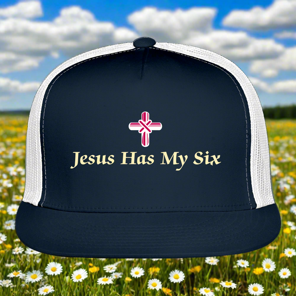 JESUS HAS MY SIX Camo Trucker CapTrucker Cap - navy/white