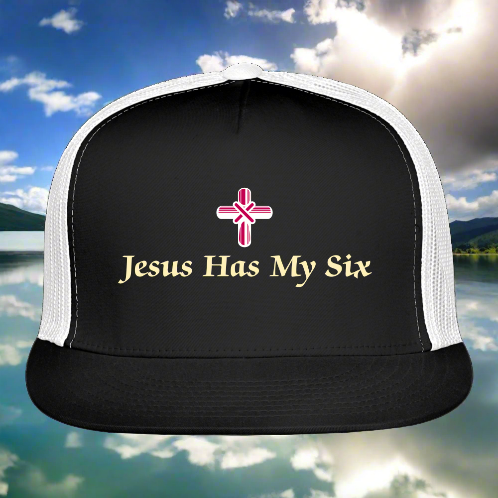 JESUS HAS MY SIX Camo Trucker CapTrucker Cap - black/white