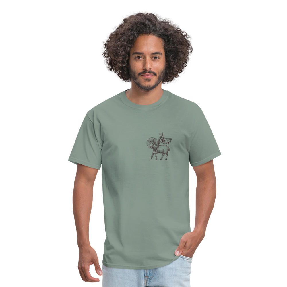 SIE CAPS "JESUS HAS MY BACK" Unisex Classic T-Shirt - sage