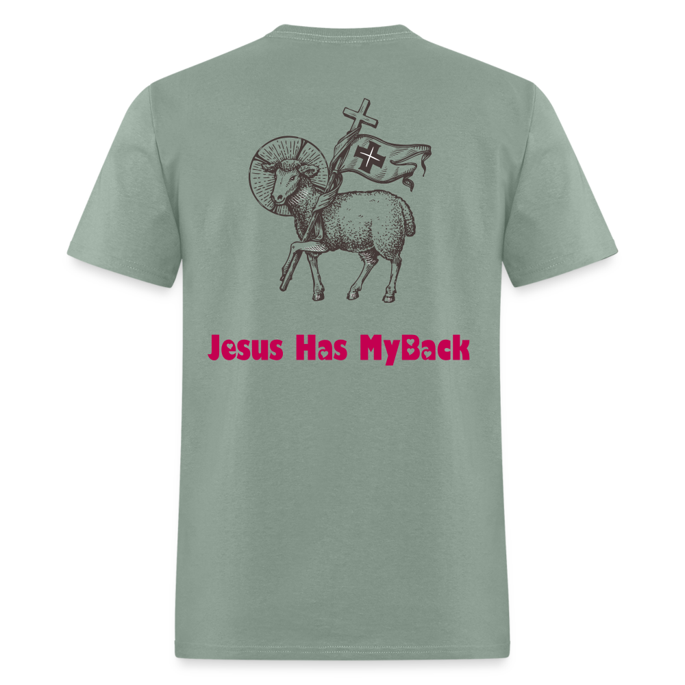 SIE CAPS "JESUS HAS MY BACK" Unisex Classic T-Shirt - sage