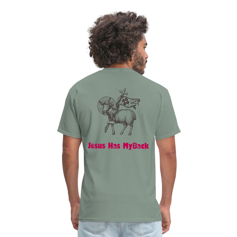 SIE CAPS "JESUS HAS MY BACK" Unisex Classic T-Shirt - sage