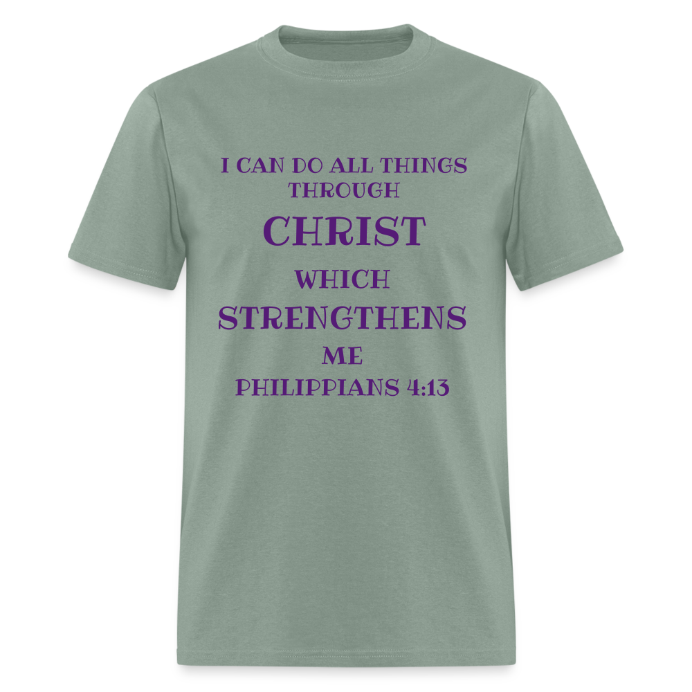 SIE CAPS  PHILIPPIANS 4:13 Unisex Tee Shirts - sage