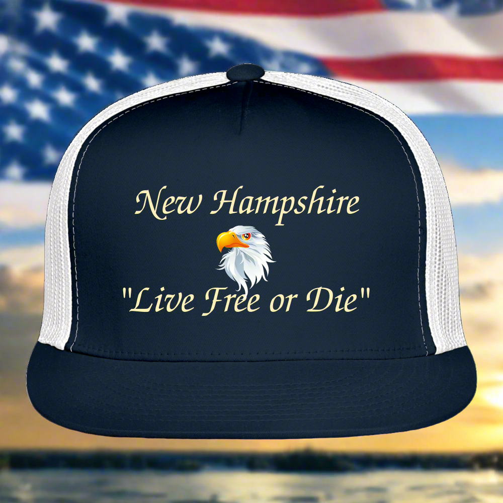 SIE CAPS "LIVE FREE or DIE" Snapback Trucker Cap - navy/white