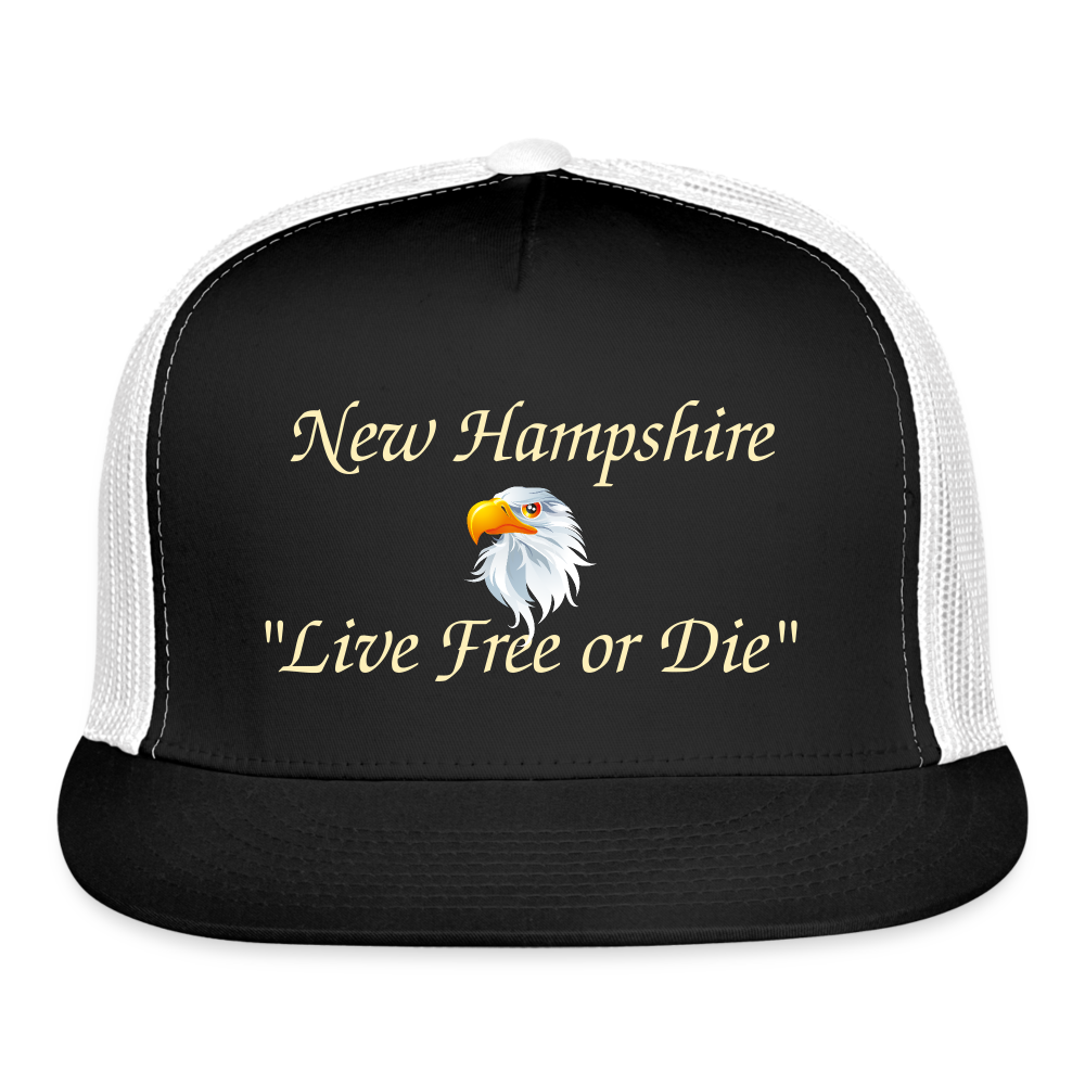 SIE CAPS "LIVE FREE or DIE" Snapback Trucker Cap - black/white