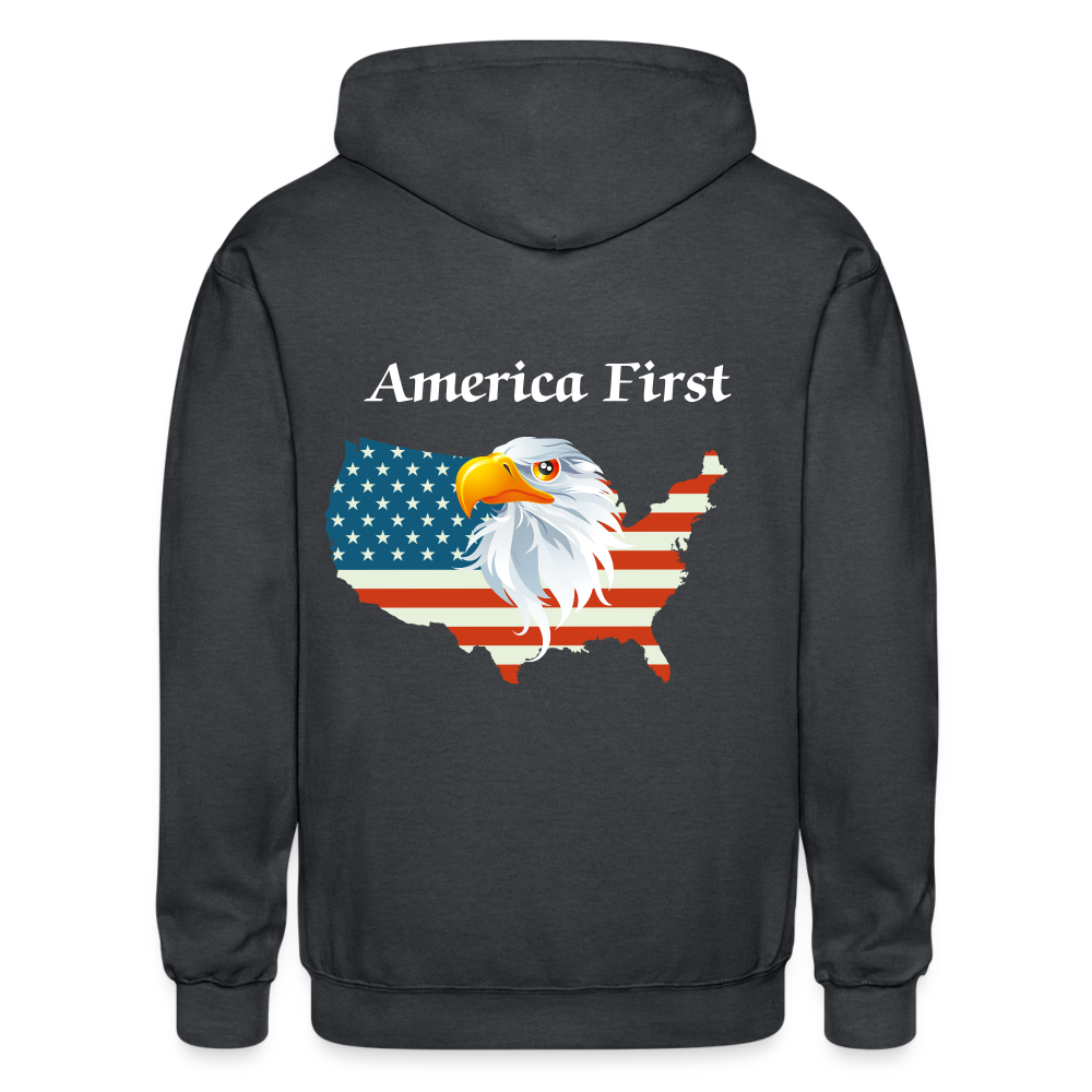 SIE CAPS "AMERICA FIRST EAGLE" Front/Back Designed Zippered Hoodie - deep heather