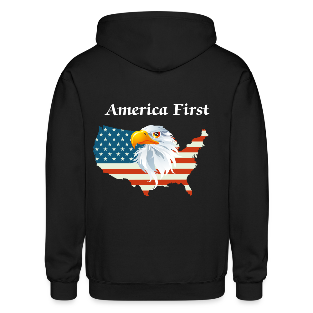 SIE CAPS "AMERICA FIRST EAGLE" Front/Back Designed Zippered Hoodie - black