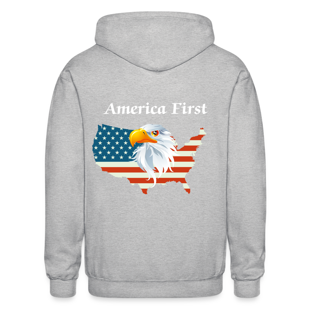 SIE CAPS "AMERICA FIRST EAGLE" Front/Back Designed Zippered Hoodie - heather gray