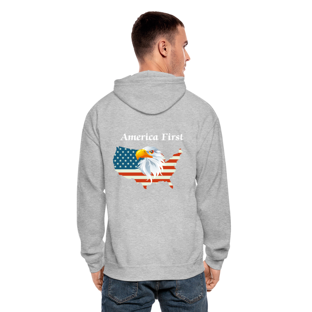 SIE CAPS "AMERICA FIRST EAGLE" Front/Back Designed Zippered Hoodie - heather gray