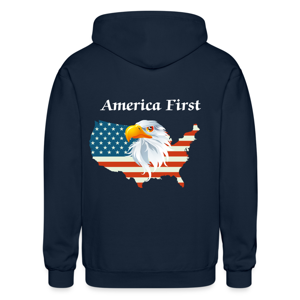 SIE CAPS "AMERICA FIRST EAGLE" Front/Back Designed Zippered Hoodie - navy