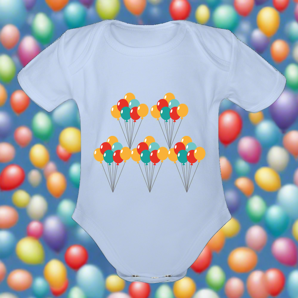 SIE CAPS "BALLOONS Organic Short Sleeve Baby Bodysuit - sky