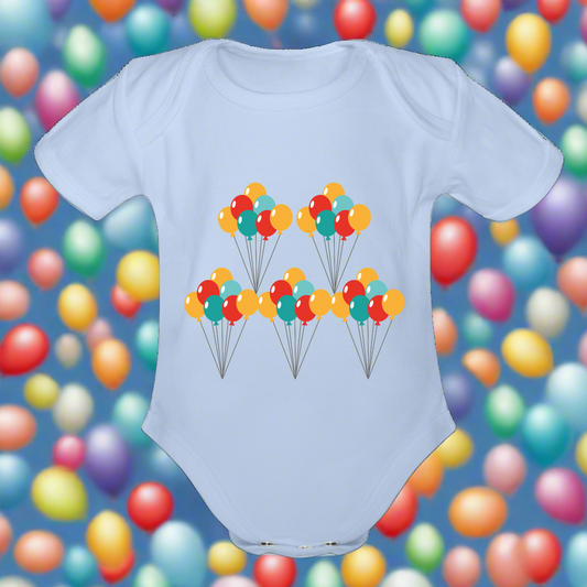 SIE CAPS "BALLOONS Organic Short Sleeve Baby Bodysuit - sky