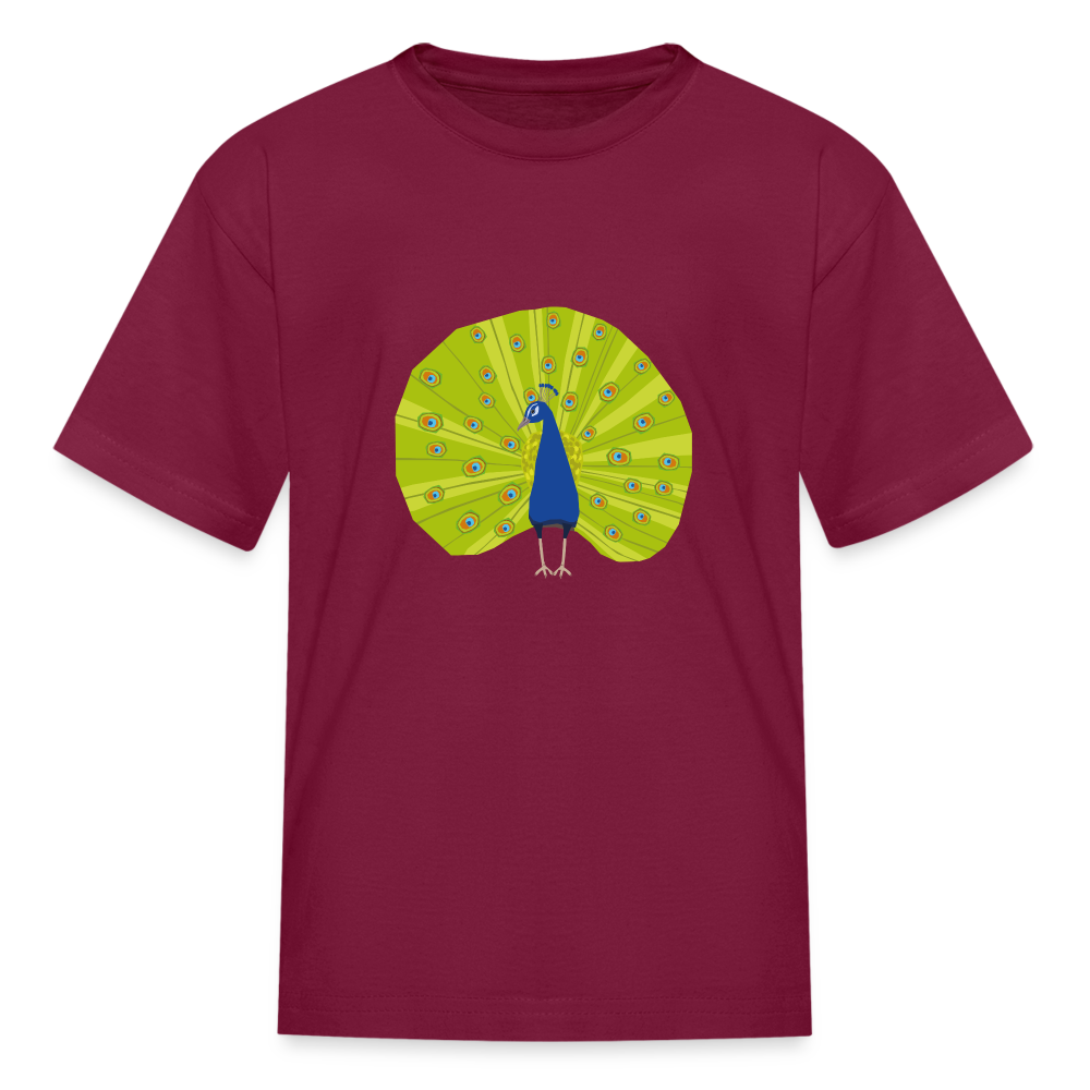 SIE CAPS "PEACOCK" Kids Fruit of the Loom T-Shirt - burgundy