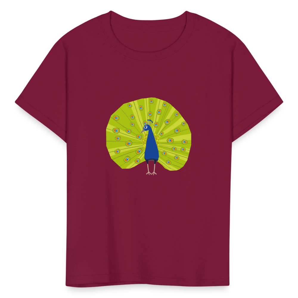 SIE CAPS "PEACOCK" Kids Fruit of the Loom T-Shirt - burgundy